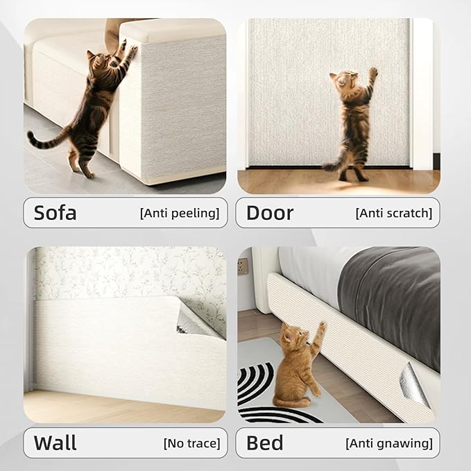 Cat Scratch Furniture Protector,Trimmable Self-Adhesive Cat Scratch Pad,DIY Wall Climbing Cat Scratcher Couch Protector from Cat Claws Scratching Mat Indoor 78.7x11.8in(Beige)