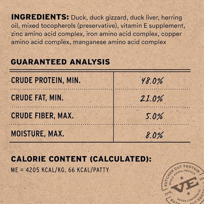 Vital Essentials Freeze Dried Cat Food, Raw Duck Mini Patties | Complete Meal or Topper | Easy to Portion and Rehydrate | High Protein, Grain Free Dry Cat Food |15 oz Bag