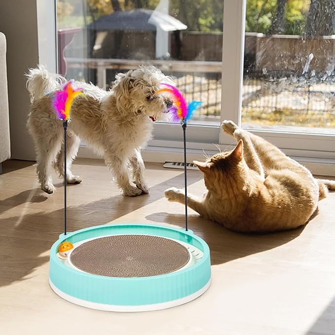 PRETYZOOM Wear-Resistant Cat Scratching Pad and Bed Combo Green Corrugated Cardboard Scratch Board for Indoor Cats and Scratcher for Furniture Protection