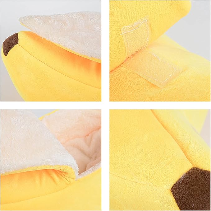DULRLLY Banana Cat Bed,Creative Banana Shape Cat Bed for Indoor Cats Cute Cat Bed with Removable Pad Soft Plush Self Warming Cat Sleeping Bed for Winter Dogs and Cats Warm House Bed(S)