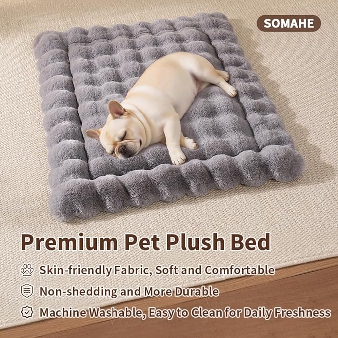 SOMAHE Cat & Dog Bed Mat, Soft Plush Faux Fur Kneading Pet Bed for 2 Cats or Small Dogs, Machine Washable Cat Sleeping Pad, Non-Slip Fluffy Pet Rug for Indoor Cats Kittens & Small Dogs, 27x20 in Grey