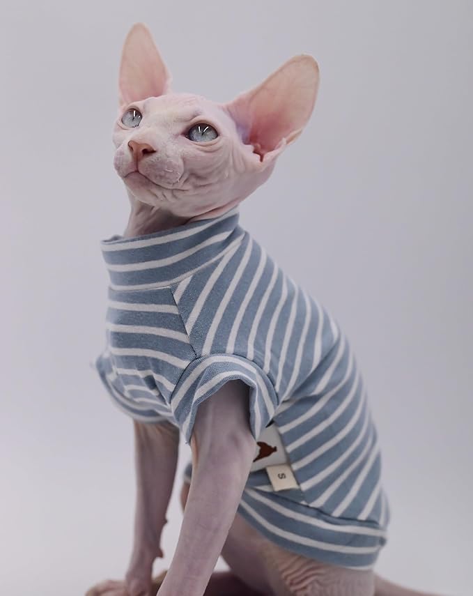 Cotton Sphynx Cat Clothes Spring and Summer Thin High Elasticity Devon Rex, Konish Clothes Hairless Cat Clothes Cat Apparel for Small Cats and Dogs (Blue, XX-Large)