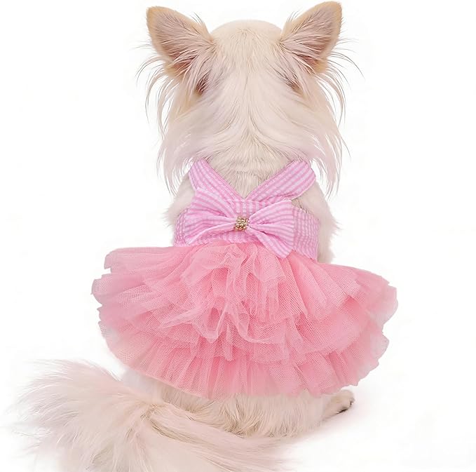 Dog Dress, Fashion Puppy Tutu Princess Dresses for Small Dogs Girl, Sweet Skirt with Dog Bowknot Clips, Spring Dog Cat Clothes Pet Apparel (Pink Dress Tutu, X-Small)