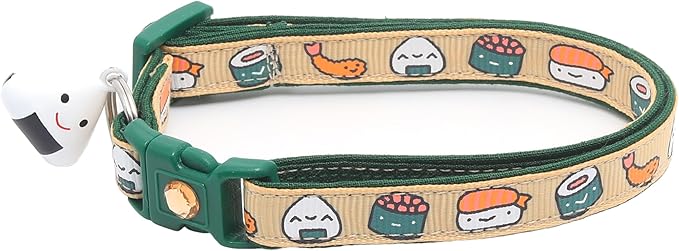 Sushi Cat Collar with Onigiri Bell | Adjustable Large Size or Kitten Collar | Safety Breakaway Collarr (Large(10lbs & Up), Ginger)