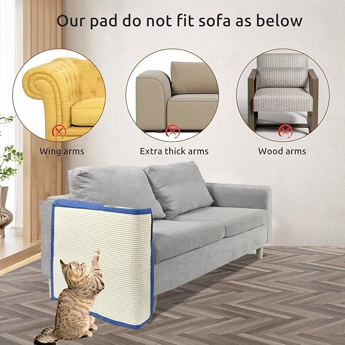 Cat Scratch Furniture Protector with Natural Sisal for Protecting Couch Sofa Chair Furniture,Couch Cat Scratch Protector 23.6" W*19.7" H (Dark Blue, Right Hand)