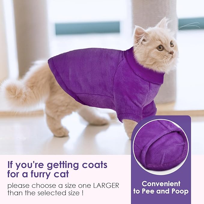 Turtleneck Sweater Coat for Cat, Sphynx Clothes Pajamas for Cats Only, Kitten Fleece Pullover Sweaters with Sleeves, Pet Warm Jumpsuit Sweatshirt for Cold Weather, Dark Purple XL