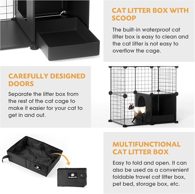 PAWING Cat Enclosure Indoor with Litter Box, 3-Tier Metal Wire Cat Cage, DIY Detachable Design for Cats, Kittens & Small Animals, Multi-Level Kennel