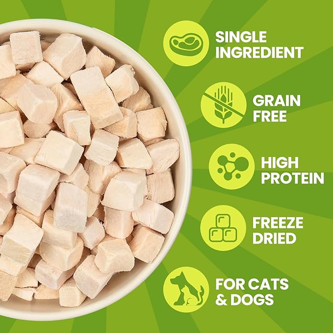 OPET Freeze Dried Cat & Dog Treats, Single Ingredient Chicken Bites for Cats & Dogs, High Protein Pet Training Treats (3.52 oz, Chicken)