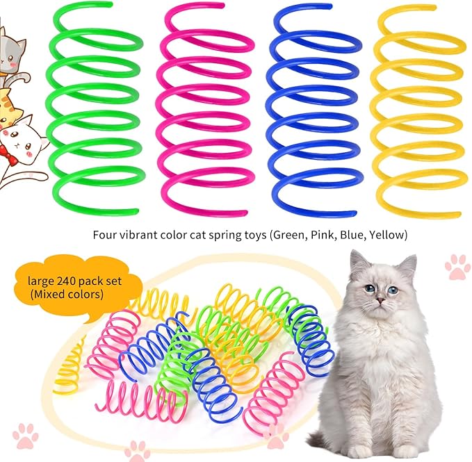 240 Pack Cat Spring Toy, Cat Kitten Toys Plastic Coil Spiral Spring Interactive for Swatting, Biting, Hunting