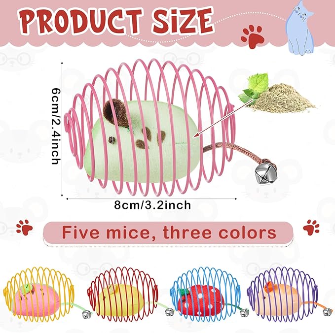 Jecery 5 Pcs Cat Spring Balls Toys Stretchable Rolling Balls Colorful Playful Coils Interactive Action Toy Caged Rats for Kitten Pet Supplies (Fruit Mouse,Multicolor)