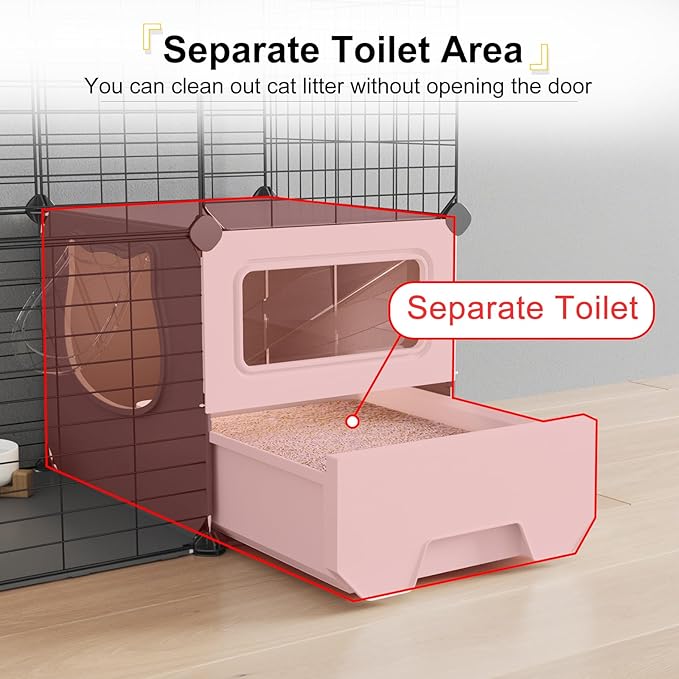 Oneluck Cat Cage Indoor with Litter Box 3-Tier DIY Cat Playpen Detachable Metal Wire Kennel Crate Large Exercise Place Ideal for 1-2 Kitty
