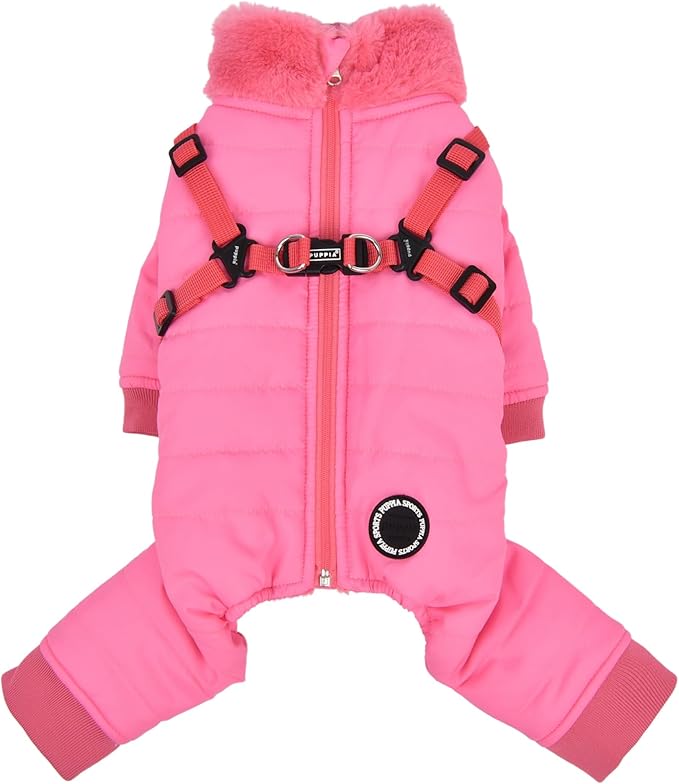 Puppia Everson Dog Jumpsuit Winter Season Intrgrated Harness for Small and Medium Dogs, Pink, Small