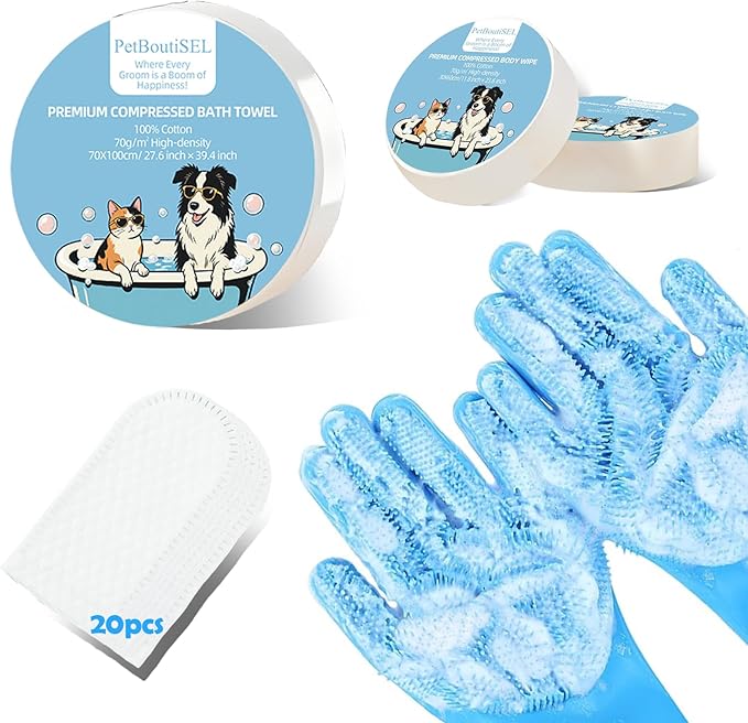 Pet Grooming Gloves Kit, Dog Washing & Cat Brush Glove with Silicone Bristles