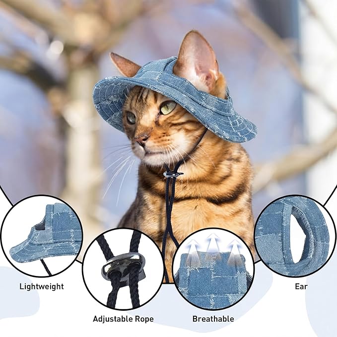 QBLEEV Cat Hats for Cats Only, Sphynx Hat with Ear Hole, Kitten Headwear Mini Sun Sombrero Caps, Summer Cat Cowboy Hats, Pet Chihuahua Sunscreen Baseball Outdoor Climbing Cap Birthday Party