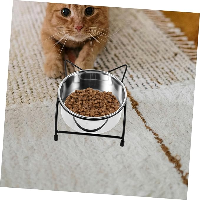 Elevated Double Bowl Cat Feeder Ergonomic Stainless Steel PET Feeding Bowls Non-Slip Design for Cats and Small Dogs for Healthy Feeding