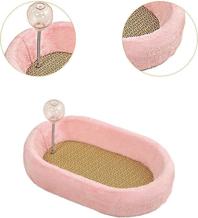 Baoblaze Kitten Bed Oval Cats Scratch Pad Furniture Protector with Ball Play Chasing Sofa Protection Training Toys Cat Scratcher Board, Pink