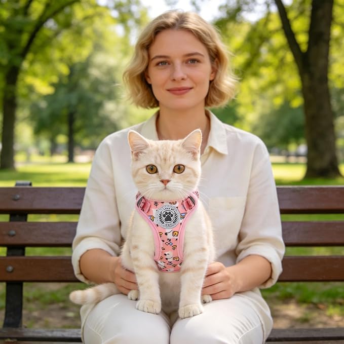 BEAUTYZOO Cat Harness, Escape Proof Cat Leash and Harness Set for Walking, Soft Breathable Vest Harness with Neck Adjustable, Reflective Easy-Control Kitten Harness for Cats,Alpaca-Pink S