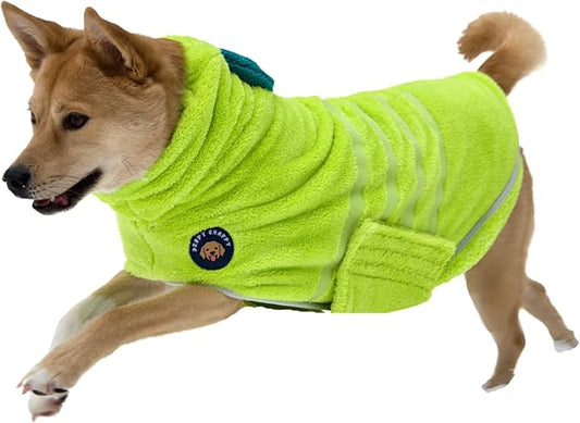 DERPYCHAPPY Premium Dog Towel Robe & Dog Bathrobe for Drying Dogs Made in Korea | Super Absorbent Quick & Adjustable Microfiber Bath Towel for Cats & Puppy Robes After Bath | Soft Warm Coat (Lime,S)