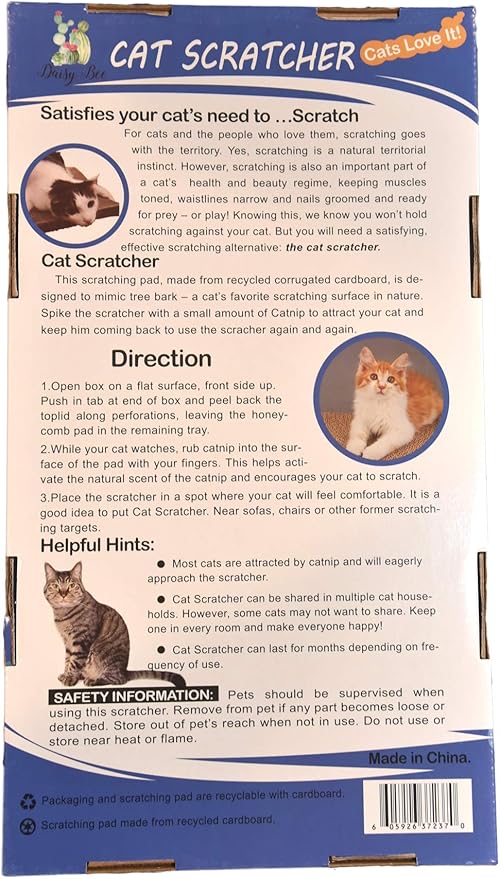 Flat Cat Scratcher Lounger with Two Reversible Double Wide Corrugated Cardboard Surfaces