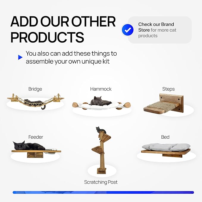 Cat Wall Bed, Wall-Mounted Wooden Corner Cat Bed with Cushion, Easy to Install (Black, Pillow Color Grey)