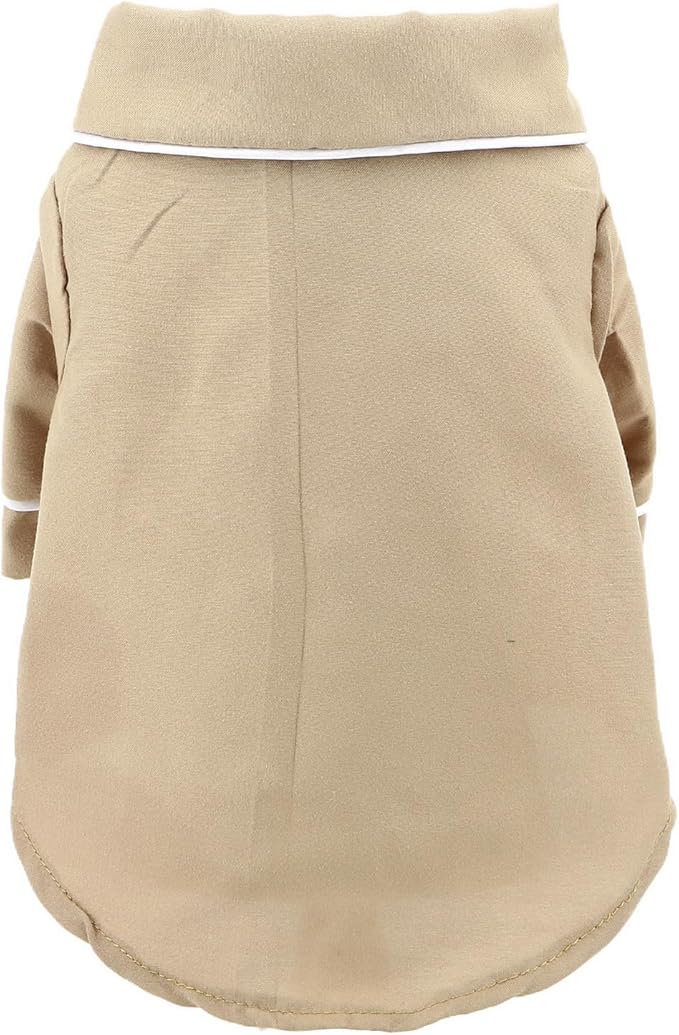 SMALLLEE_LUCKY_STORE Dog Pajamas for Small Medium Dogs Cats Soft Pet Sleepwear Shirts Comfortable Lapel Pjs Loungewear Clothes Bulldog Chihuahua Yorkie Two-Legged Outfit, Khaki, 5XL