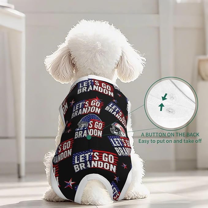 Recovery Suit for Dogs After Surgery Dog Onesie Surgery Recovery Suit for Spay Lets Go Brandon Black and White American Flag Surgical Pajamas Bodysuits
