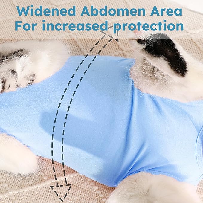 Hpetppy Cat Recovery Suit, Kitten Surgical Bodysuit for Abdominal Wound Anti Licking After Surgery, Pet Surgical Recovery Snugly Suit Cat Spay Recovery Suit Female for Small Male Female Cats Blue L