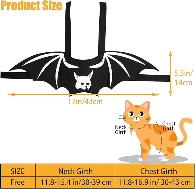 Cat Bat Wings Cat Bat Costume Cats Halloween Costumes Cute Bats Wings for Cats Kitten Halloween Costume Kitten Bats Wing Pet Halloweens Dress Up Accessories,White S