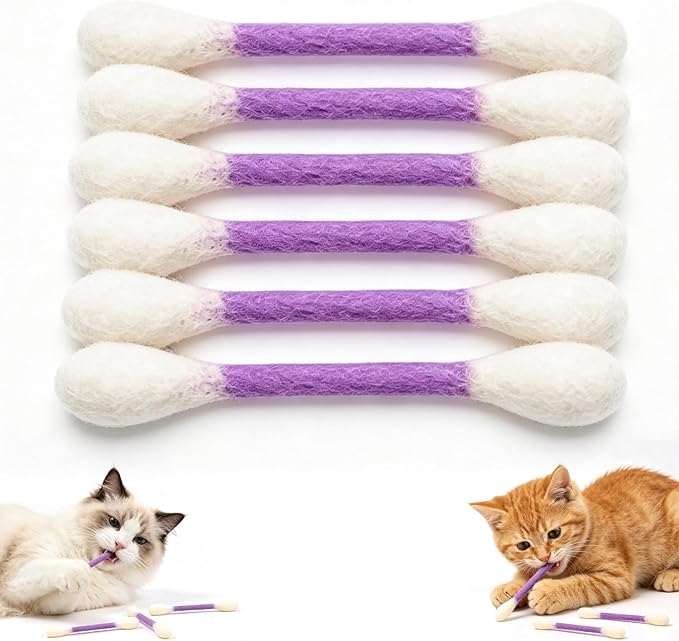 6Pack Cotton Swabs Cat Toys with Catnip,Cat Cotton Swab Toy,Giant Kitten Chew Sticks,Qtip Cat Toy,Durable Dental Teething Ropes, Big Interactive Felt Kitty Kicker Play Lover Gift Accessories (Purple)