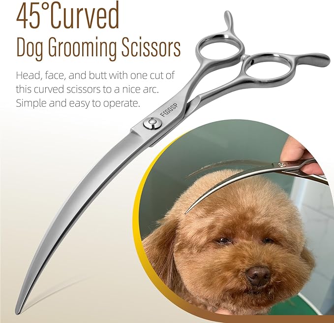 45°Curved Dog Grooming Scissors Curved Thinning Shears 2PCS Combo(Turquoise)