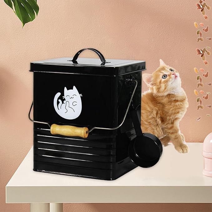 Dog and Cat Food Storage Container Storage Tin with Lid Multipurpose Food Canister for Washing Pet Food, Black