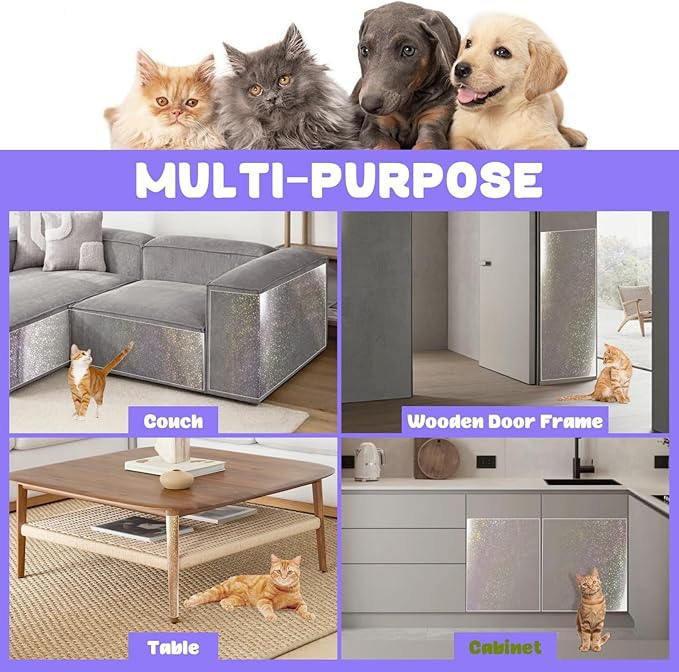JINVOGREEN Iridescent Cat Scratch Furniture Protector, 160" x 12.4" Clear Anti Cat Scratch Protector, Thickened Self-Adhesive Furniture Cat Scratch Protector