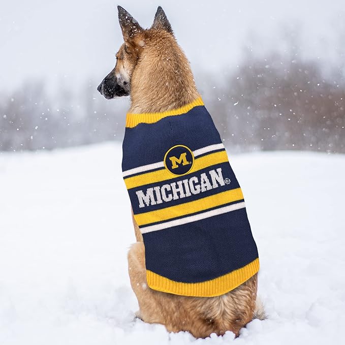 Pets First NCAA Michigan Wolverines Dog Sweater, Size Large. Warm and Cozy Knit Pet Sweater with NCAA Team Logo, Best Puppy Sweater for Large and Small Dogs, Team Color (MI-4179-LG)