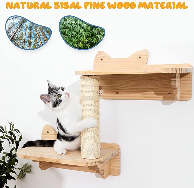 Cat Wall Shelves Scratching Bridge - Wall Mounted Shelves Floating Perches Scratcher Cat Bed Bridge Climber Hanging Stairs Holder for Indoor Cats Exercise