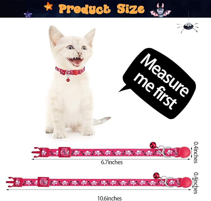 Weewooday 4 Pieces Goth Cat Collar Set Adjustable Kitten Skull Collar with Bell Charm Breakaway Multicolor Halloween Cat Outfit with Skull Patterns for Kitten