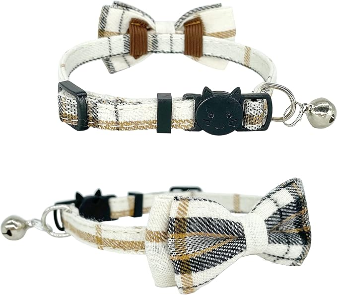2 Pack Cat Collars Set, Cat Collar Breakaway with Cute Bow Tie and Bell, Adjustable from 7.5-10.8 Inch, Soft and Comfortable for Kitten and Some Puppies