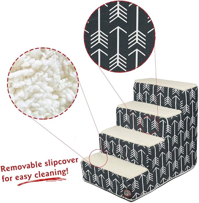 Majestic Pet Portable Pet Stairs | Soft Sherpa Steps Foam Feeling | Steps for Dogs & Cats | Dog & Cat Ramp | Perfect for Bed & Sofa | Indoor Only | Max Weight: up to 250 Lbs, 4 Step, Arrow Navy Blue