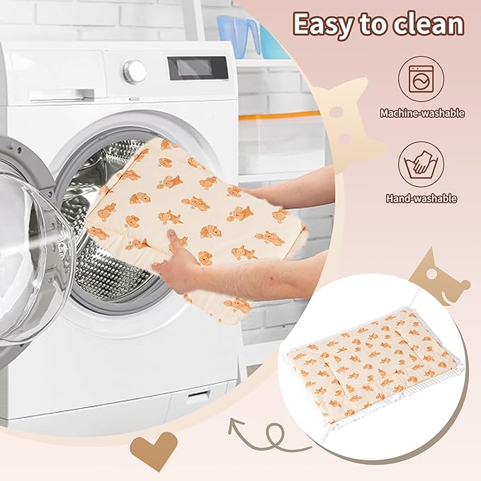Reversible Silent Cat Bed Self Warming Pet Pad Thin Style Mat Washable Cushion Pad, Pad for Window Perch Outdoor Cat Houses, for Cats, Small Dogs, Rabbits, Non Electric,(Brown Puppy,M)