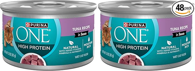 Purina ONE Natural, High Protein Cat Food, Tuna Recipe in Sauce - (Pack of 48) 3 oz. Pull-Top Cans
