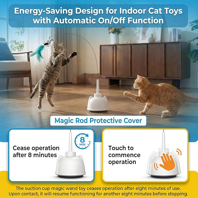 2 in 1 Electric Cat Wand Toy Interactive Cat Toys for Indoor Cats 360° Flying Bird Cat Toy, 2-Speed Fly Cat Chase Toy Automatic Cats Toys with Self ON/Off Suction Cup Electric Cat Teaser Wand