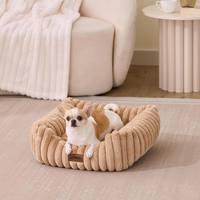 ZOMISIA Small Dog Beds for Small Dogs - Washable Cat Beds for Indoor Cats, Rectangle Orthopedic Puppy Bed with Fluffy Removable Cover, 20x19x7inches, Grey