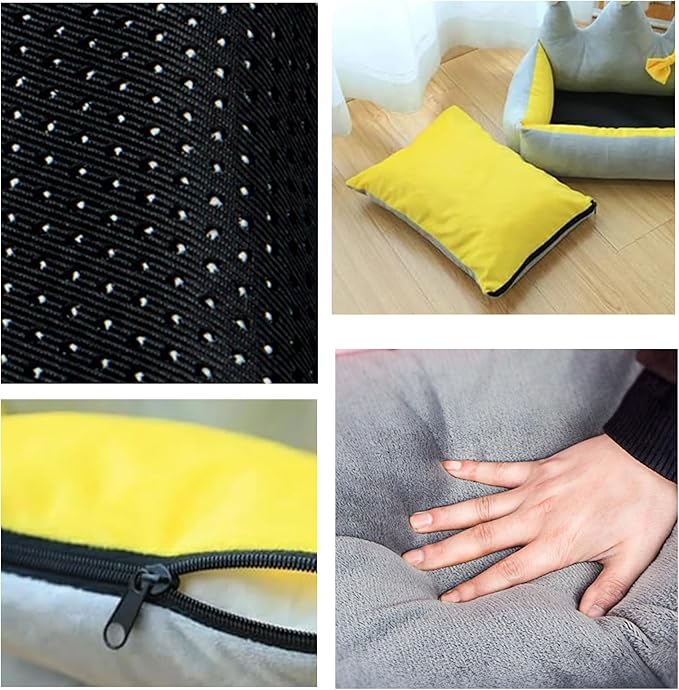 Cute Crown Pet Beds for Dogs Cat,Fashionable Luxurious Crown Cat Princess Beds Winter Warm Puppy Cat Sofa Bed Soft Upholstered Plush Sofa,Durable Washable Anti-Slip Dog Beds (Grey, S-Below 4.0kg)