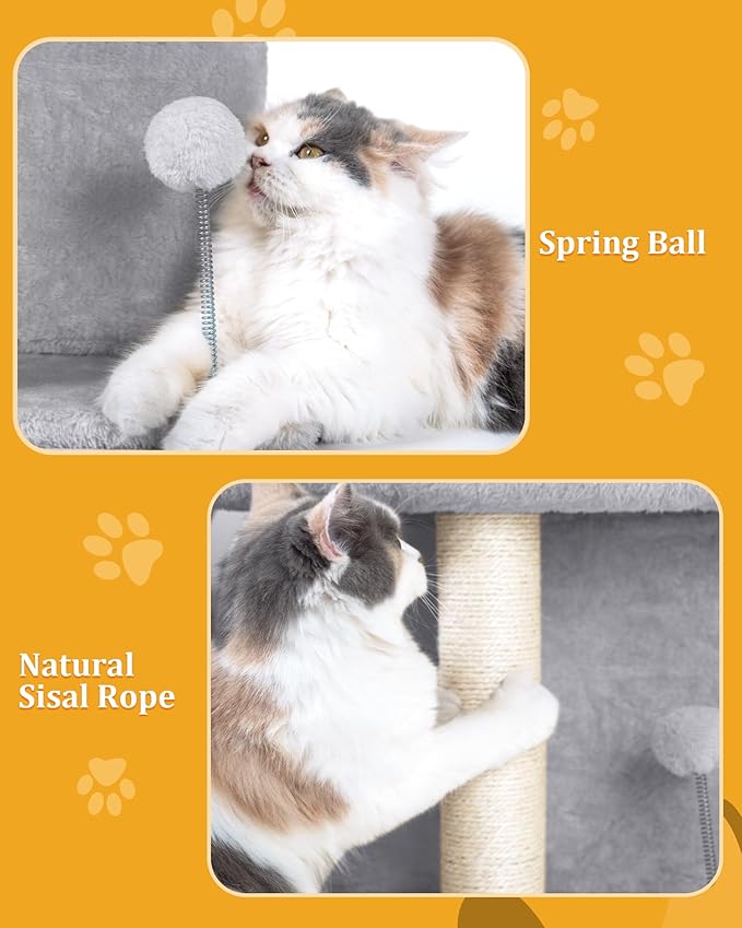 Aechonow Cat Tree Tower for Large Cat, Cat Bed House with Large Perch for Adult Cats, 20x16.5 Inch Big Platform for Indoor with Super Cozy Mat, Large Condo with Scratching Post, Light Gray