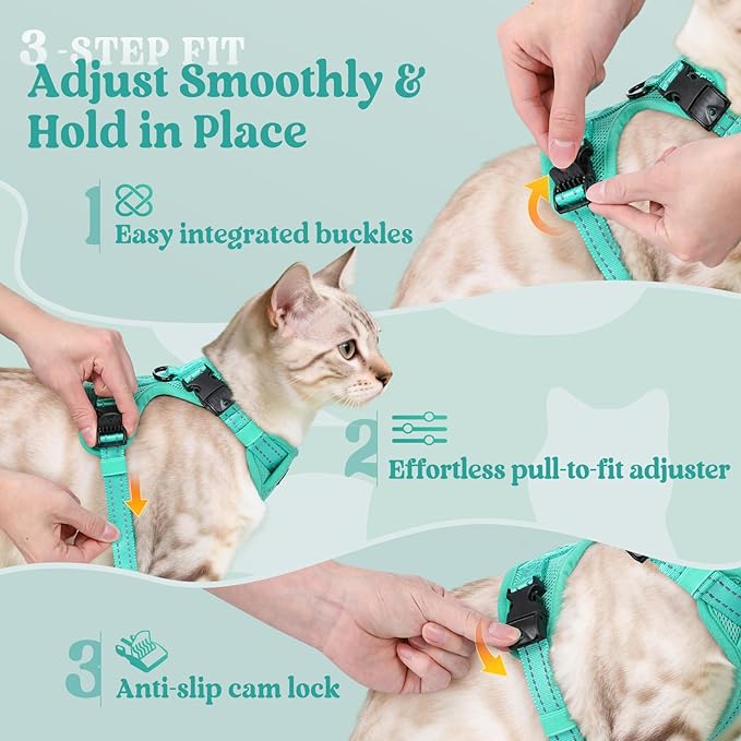 rabbitgoo Cat Harness and Leash, Escape Proof Vest with 3 Adjustable Buckles, Soft Comfortable Kitten Harness, Easy to Wear, Reflective for Safe Outdoor Walking, XS, Green