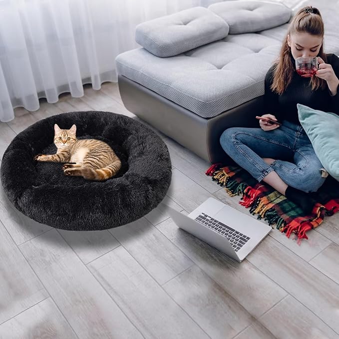 Dog Bed for Small Medium Large Dogs, 20 inch Calming Dogs Bed, Washable-Round Cozy Soft Pet Bed for Puppy and Kitten with Slip-Resistant Bottom
