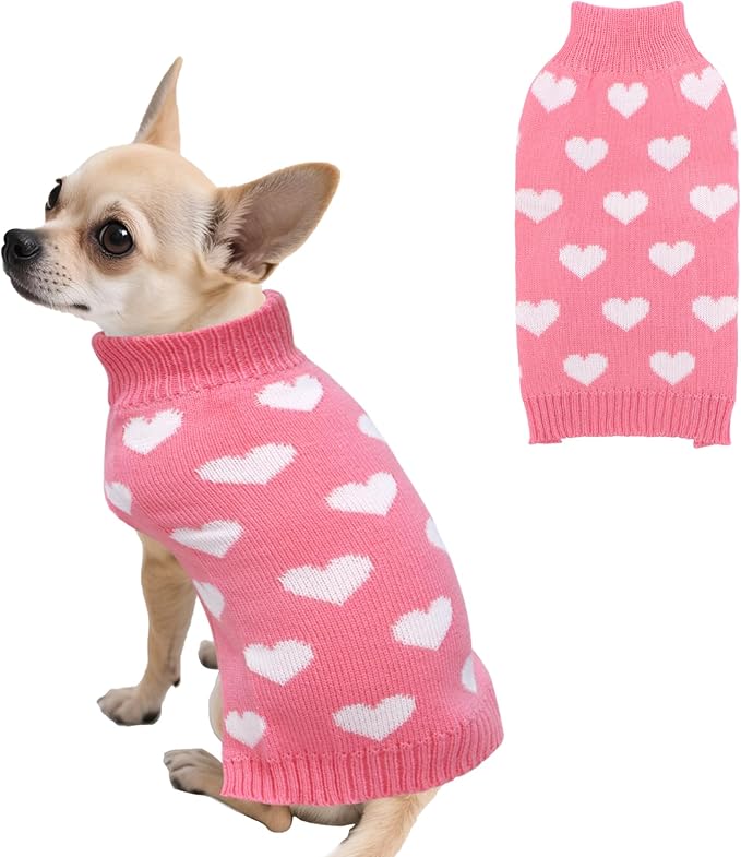 Valentines Dog Sweater, Knit Pet Small Dog Sweater Holiday Valentine’s Day Outfit Clothes for Small Medium Large Dogs Pets (Pink, Small)