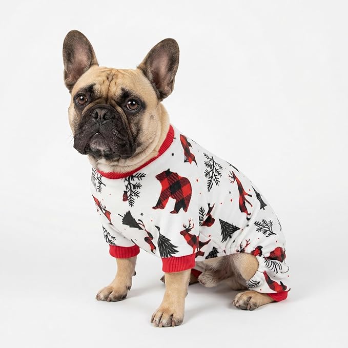 Fitwarm Reindeer Dog Christmas Pajamas, Winter Doggy Clothes for Small Dogs Boy Girl, Fleece Dog Onesie with Feet, Holiday Pet Outfit, Black, White, Red, XL