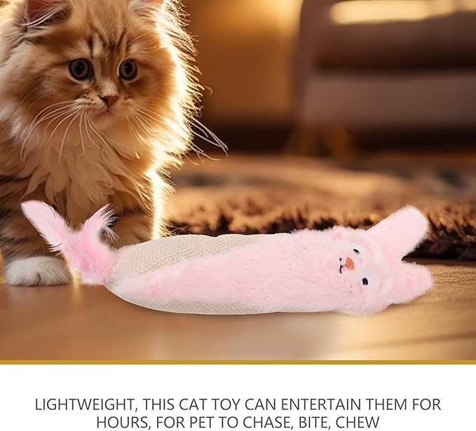 Abaodam Plush Catnip for Cats with Crinkle Paper, Pink Rabbit Shape, Soft Chewing and Teething for Indoor Kittens and Small Cats