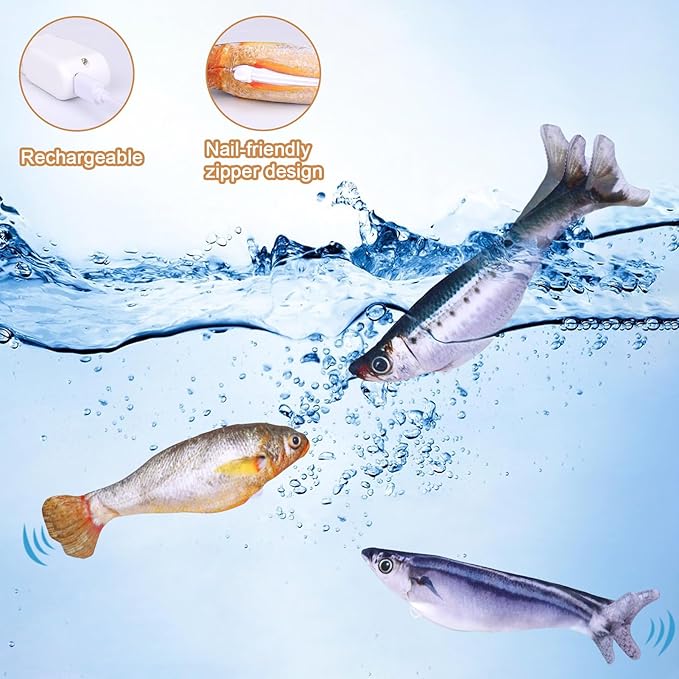 BABORUI Cat Toys Interactive, Mini Realistic Electric Floppy Fish Cat Toy, Cats Fishing Pole Toy with Elastic String for Bored Indoor Adult Cats