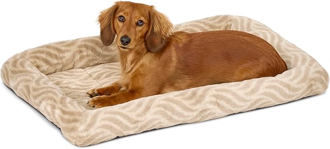 MidWest Homes for Pets QuiteTime Deluxe Wave Bolster Bed for Medium Dogs; Easily Machine Wash and Dry; Tan; 30"; 40230-WVTN